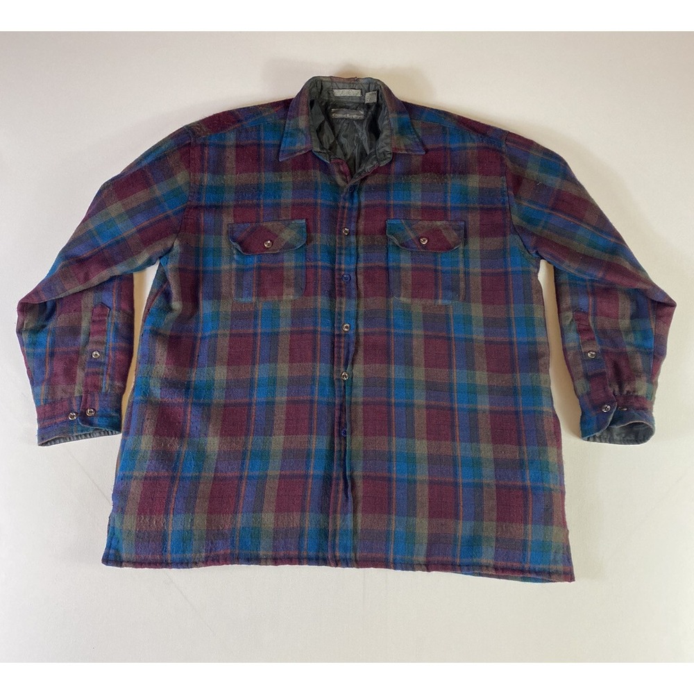 Crescent Bay Flannel Shirt Jacket Mens Large Wool Acrylic Quilt Lining